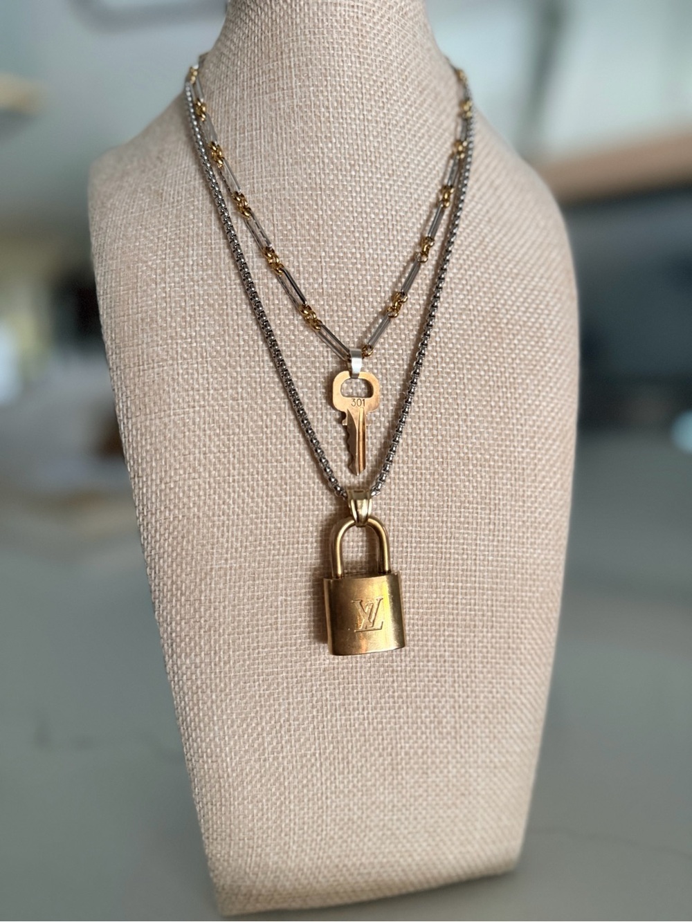 Louis Vuitton Gold Padlock Charm Necklace